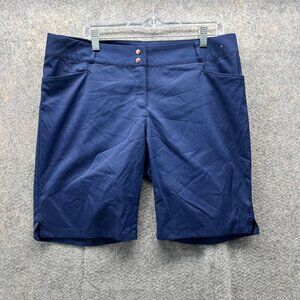 Adidas Shorts Women 14 Blue Navy Chino Flat Front Athletic Polyester Stretch